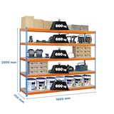 thumbnail of SimonRack Industrieregal, 2000x1800x750 mm, 600 kg am Biegepunkt, 5 Holzböden, Garagenregal, Blau/Orange/Holz- Simonforte