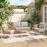 thumbnail of Conjunto de jardín de ratán sintético juego de 4 piezas muebles de jardín con 2 sofás individuales 1 sofá de 2 plazas 1 mesa de centro y cojines
