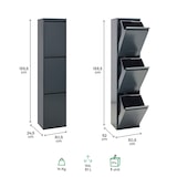thumbnail of ARREGUI Basic CR304-B Recycling Abfalleimer / Mülleimer aus Stahl mit 3 Inneneimern, 3 Fach Mülltrennsystem, 3 x 17L (51L), anthrazit/ dunkelgrau