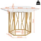 thumbnail of Esstisch sechseckig Weiß+Gold 116x100x75 cm Marmoroptik MDF Tischplatte mit geometrischem Muster, Stahlgestell in Astform, modern