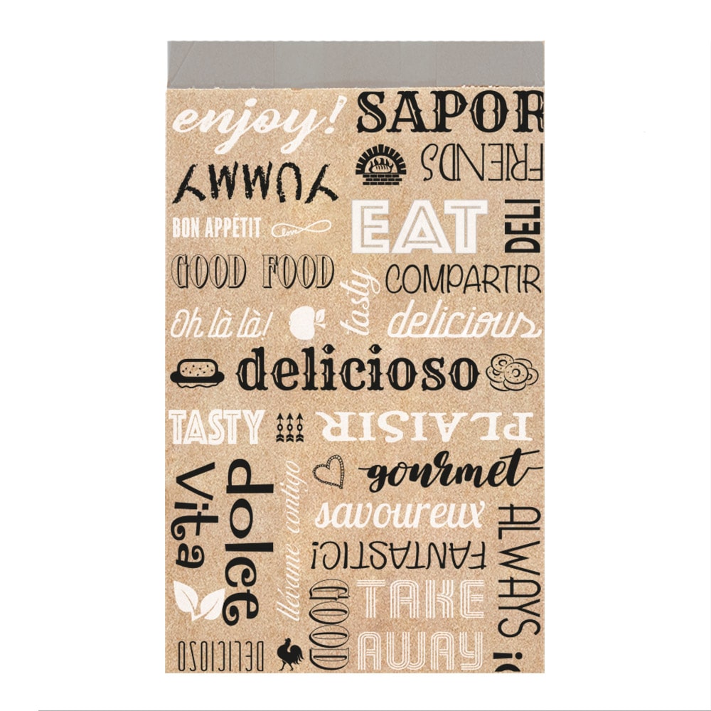 Garcia de Pou 500 Unità - Sachetti Antigrasso Per Burguer 'Parole' 40+20 G/M2 14+7X22 Cm Marrone Kraft + Alluminio