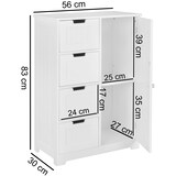 thumbnail of Design Badschrank PATTI Landhaus-Stil MDF-Holz 56 x 83 x 30 cm weiß, Badezimmerschrank klein 4 Schubladen & 1 Tür, Beistellschrank