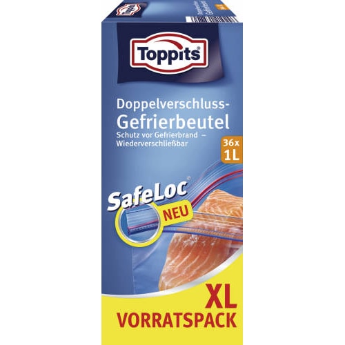 Toppits Doppelverschluß-Gefrierbeutel, XL Vorratspack, 1 L, 36 Stück