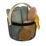 thumbnail of Relaxdays Drahtkorb mit Henkel, rund, Aufbewahrungskorb Metall & Holz, Utensilienkorb Küche, Bad, Wohnzimmer, schwarz