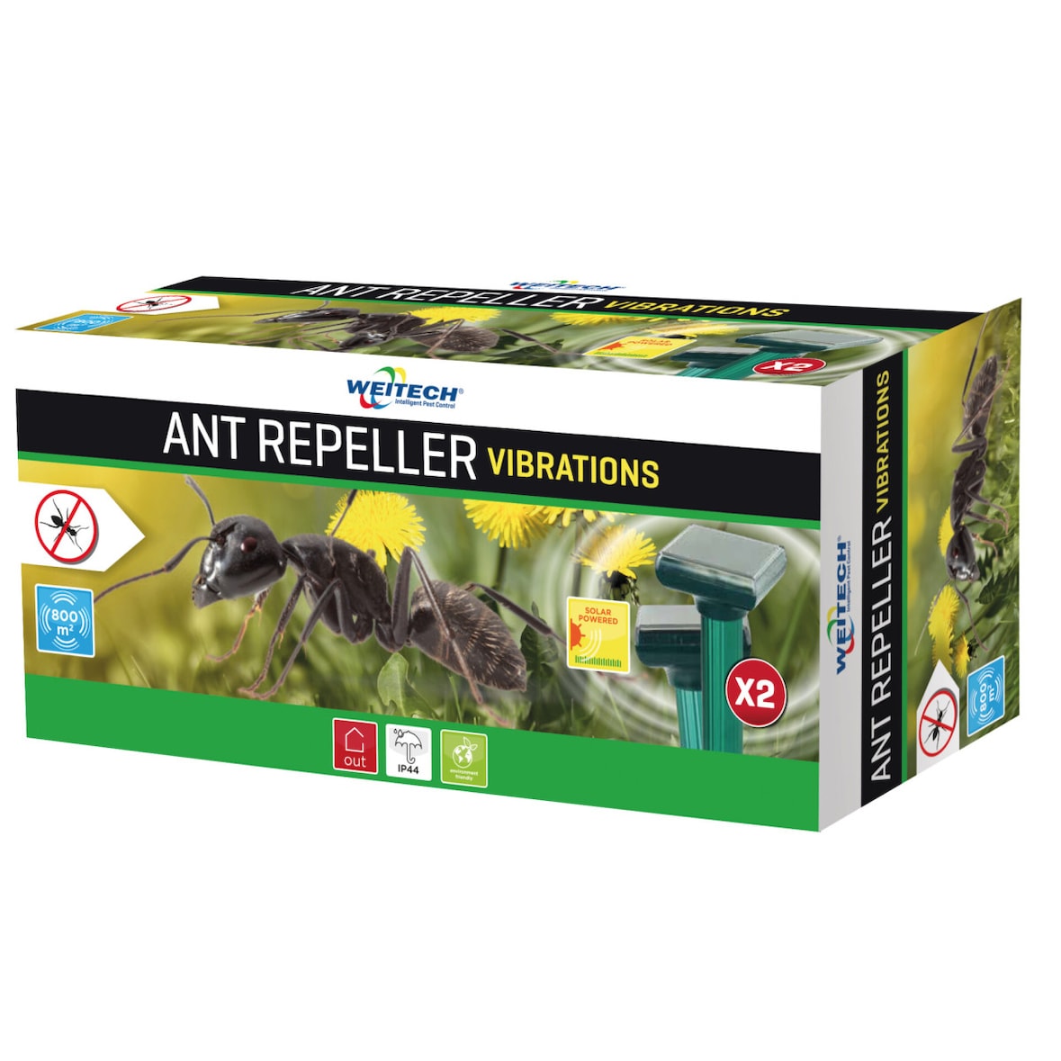 Répulsif à Fourmis à Ultrasons Surface 2x400m² Vibrations Usage Non Intensif Weitech