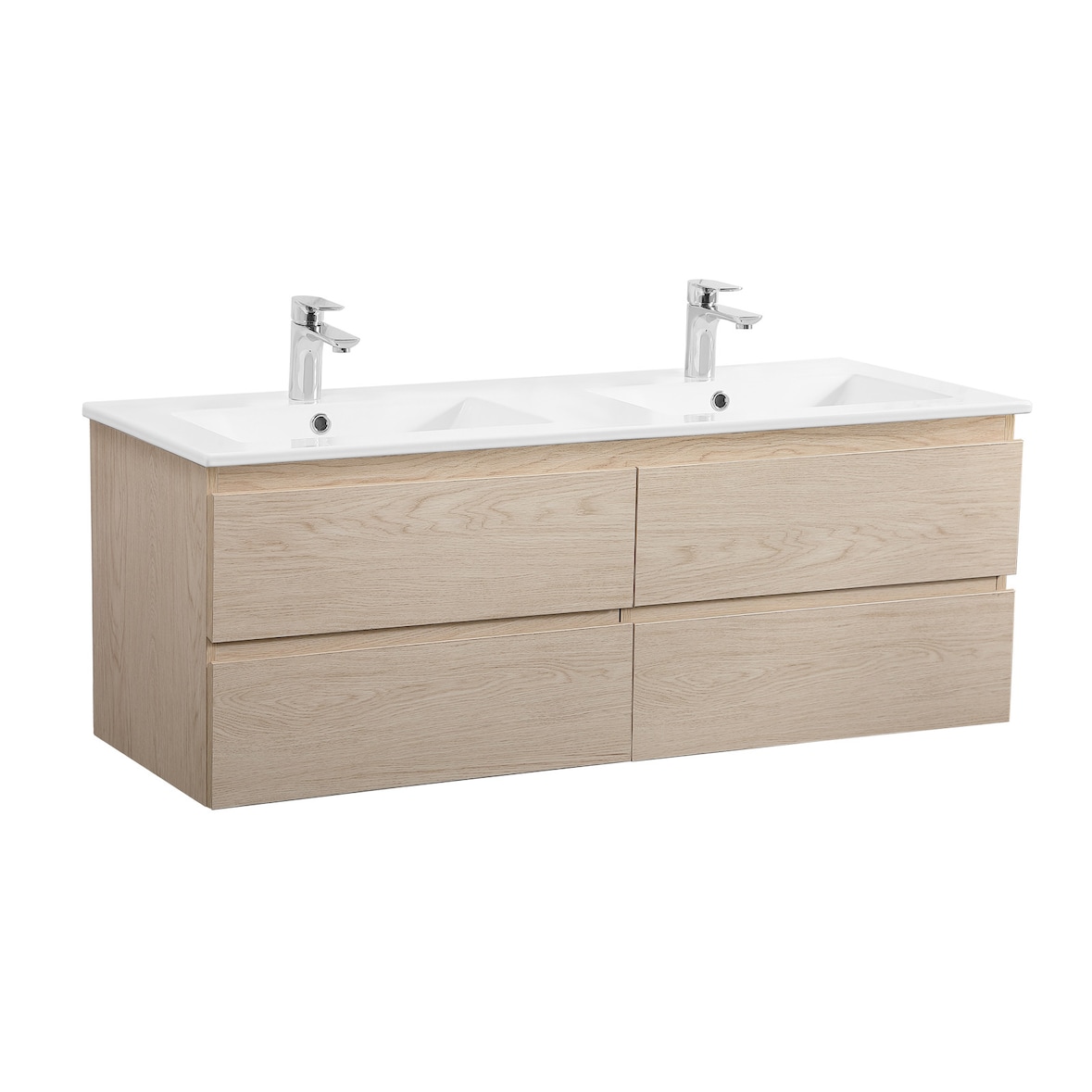 Meuble double vasque 120cm  avec plan céramique SORRENTO Décor chêne