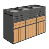 thumbnail of Merax Outdoor Mülltonnenbox für 3×240L Mülltonnen, 199×80×128 cm, 3-türige Mülltonnenverkleidung mit Pflanzkasten, Grau