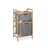 thumbnail of Relaxdays Wäschekorbregal, ausziehbare Wäschekörbe, 2 Fächer & Ablage, Bambus Wäschesammler, Wäscheablage, natur/grau