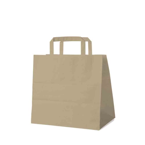 250 Braune Papiertragetaschen 26 + 17 x 25 cm – Einkaufstaschen mit Innenhenkel