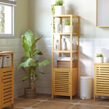 thumbnail of HOMCOM Estantes de bambu para o banheiro Armário alto Livraria Organizador 4 Níveis 1 Porta 36x33x140cm