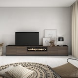 thumbnail of TV-Schrank, Lowboard, für Wohnzimmer und Esszimmer, 310x50x37 cm, Für TV-Geräte bis zu 80", Elektrokamin., Moderner Stil, Dunkler Eiche und Schwarz
