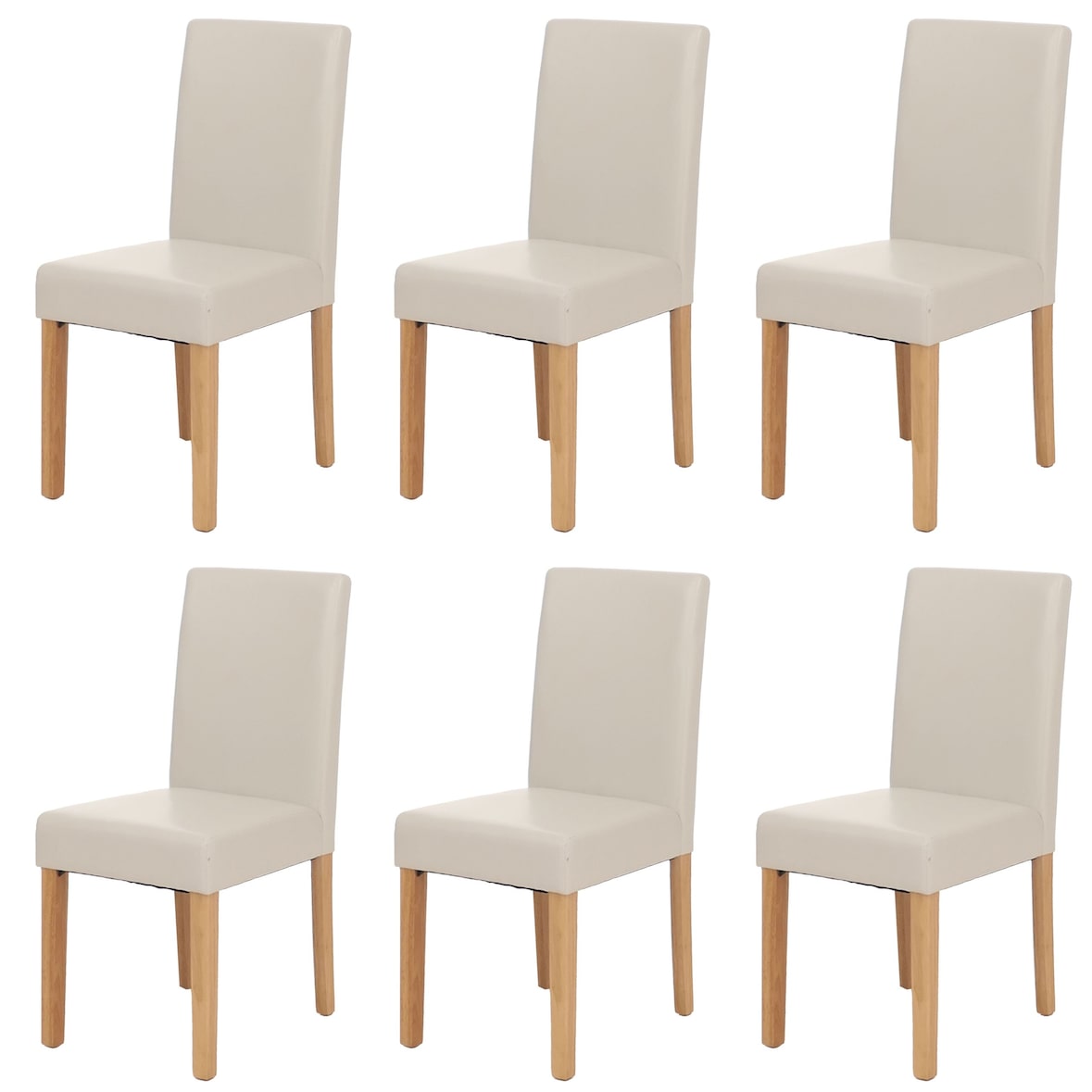 Juego de 6 sillas de comedor Silla de cocina Littau ~ polipiel, blanca, patas claras