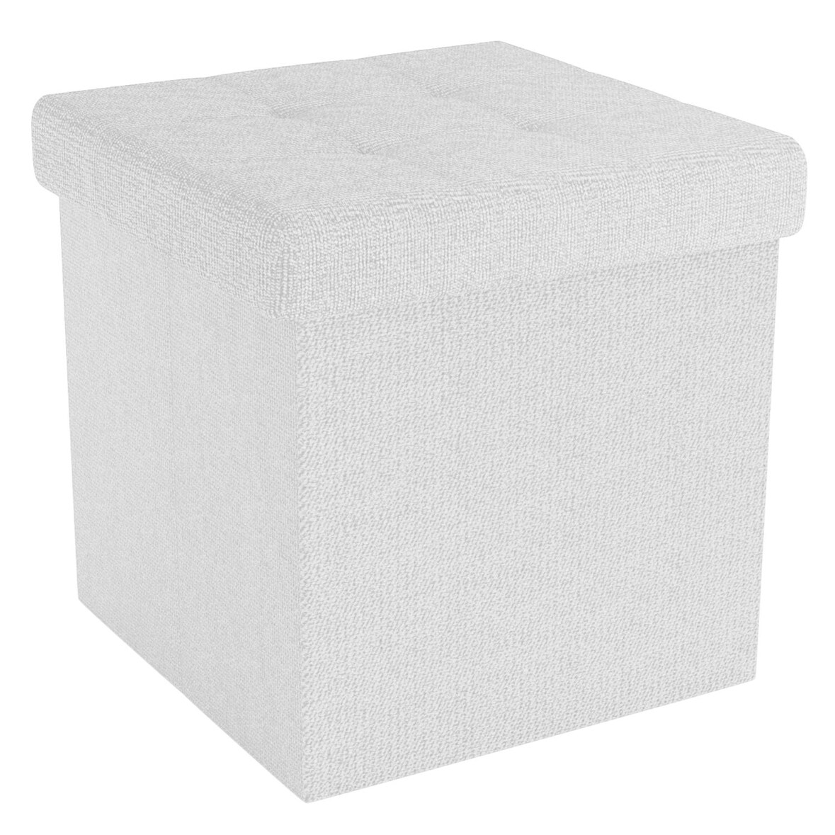 Intirilife Faltbare Sitzhocker 30x30x30 cm in SCHNEE WEIß - Sitzwürfel Fußhocker Aufbewahrungsbox mit Stauraum und Deckel aus Stoff mit Mulden