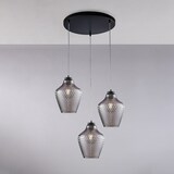 thumbnail of Maya Suspensión en hierro lacado negro con cables eléctricos orientables y difusores en cristal soplado gris espejo con decoración gofrada 3 luces