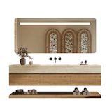 thumbnail of Wandhängendes Badmöbel-Set Travertin-Look mit Sinterstein Waschbecken Spiegel Unterschrank Ablage mit Armaturloch 120×55 cm【RW9865-120 BKK】