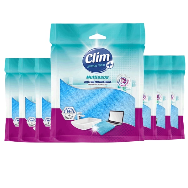 Bayetas multiusos microfibra antibacterial. Caja 8 uds