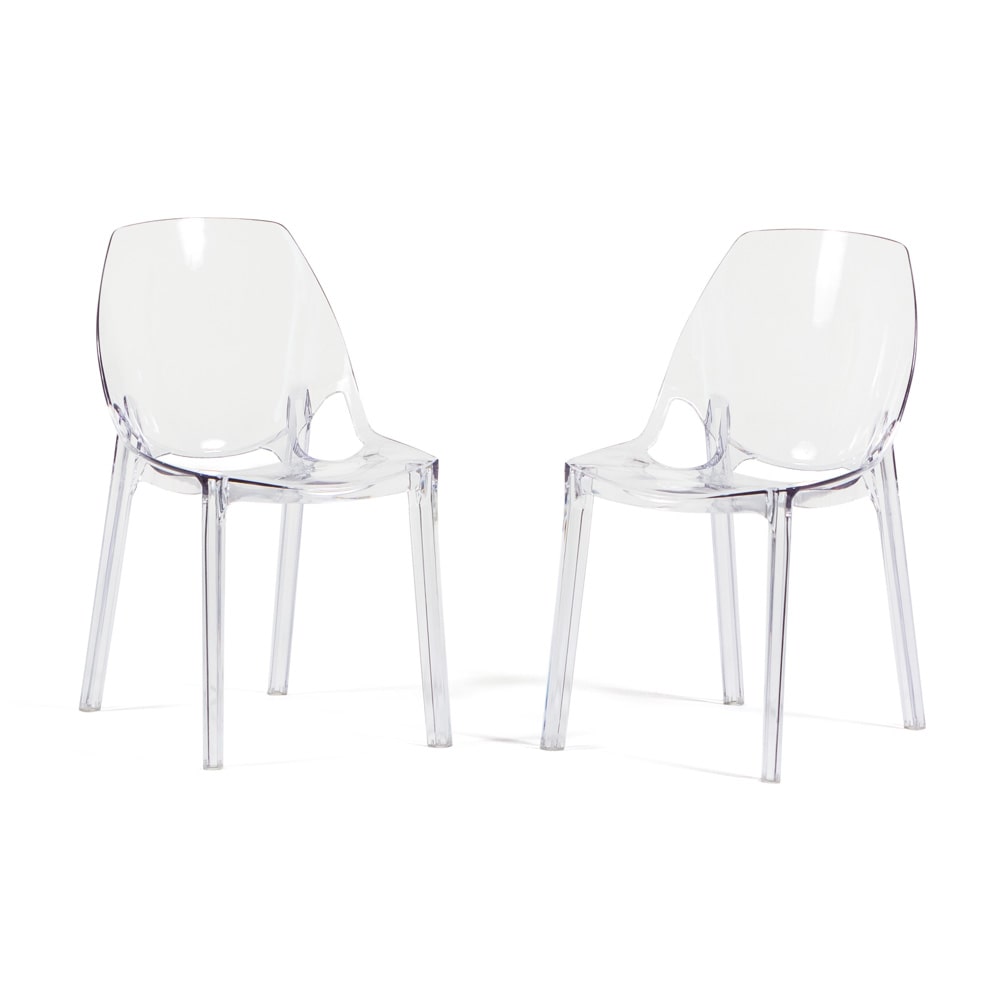 Set de 2 sillas de policarbonato transparente, apilables y monobloque, resistentes, diseño moderno, ideales para cocina, restaurante–Luce–Transparente