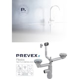 thumbnail of PREVEX Flexloc Siphon, platzsparend, universal, komplett mit 1,5 oder 2 Becken inkl. Ablaufgarnitur, Magnetabdeckung und 2 Überläufen für