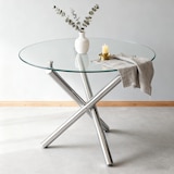 thumbnail of Merax Esstisch rund Ø80 cm, Glastisch modern mit X-Gestell, Küchentisch klein platzsparend, 2–4 Personen, Metall silber