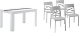 thumbnail of Essgruppe 135x80 cm mit Holzplatte und 6 stapelbaren Stühlen, modernes Set für Zuhause – Ulisse+Martina Grau/Weiß/Schwarz