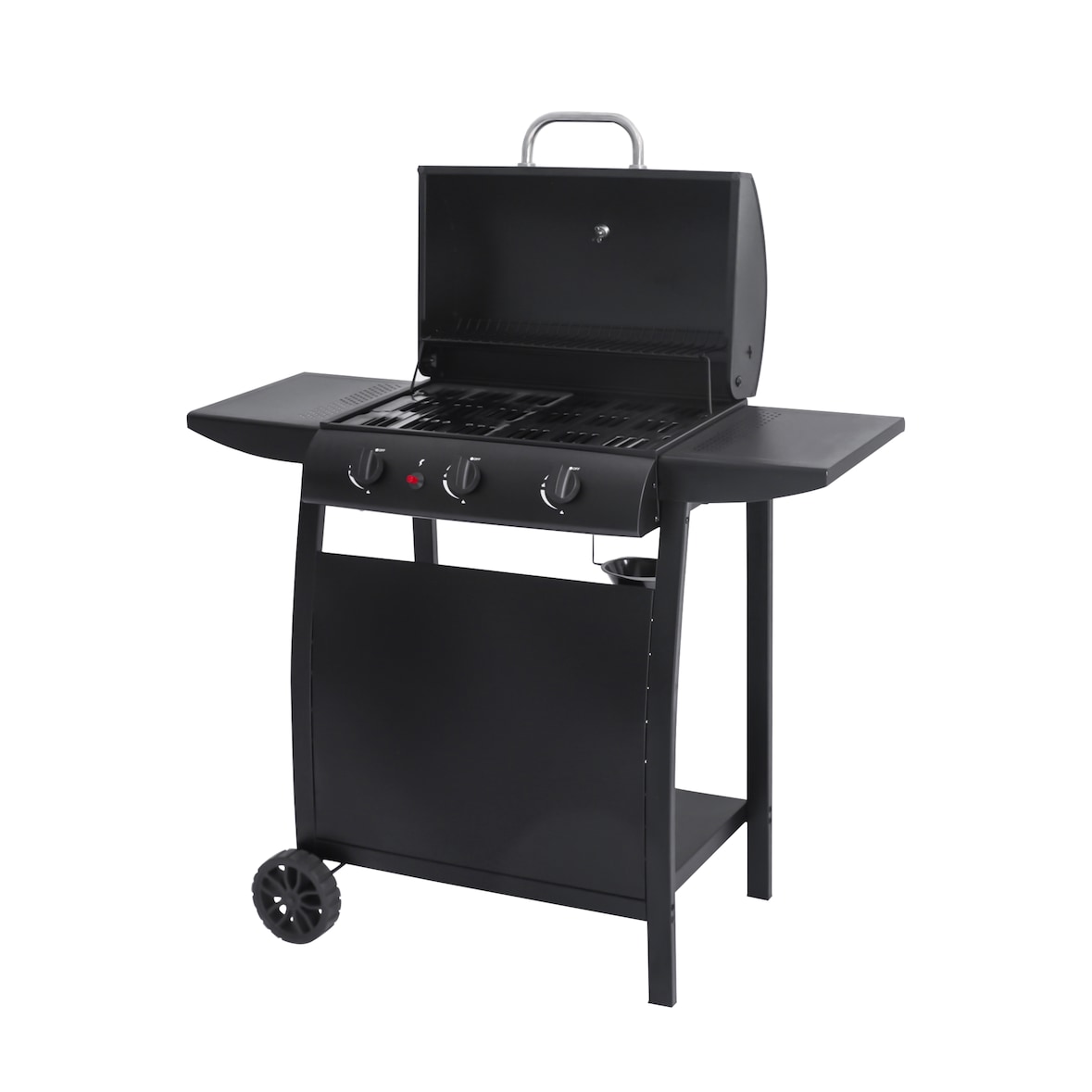 aro 3-branders gasbarbecue, grilloppervlak 33 x 55 cm, verrijdbaar, werkblad, staal, zwart