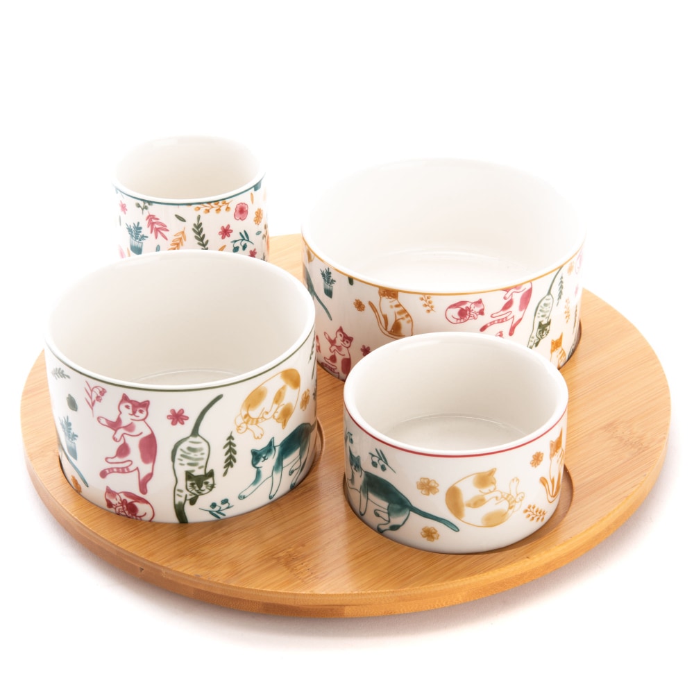 Service apéritif tournant et ses 4 bols Marius -  Blanc Rond Porcelaine Amadeus