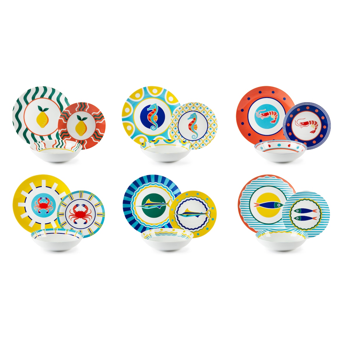 Excelsa service 18 assiettes Corfu' porcelaine multicolore
