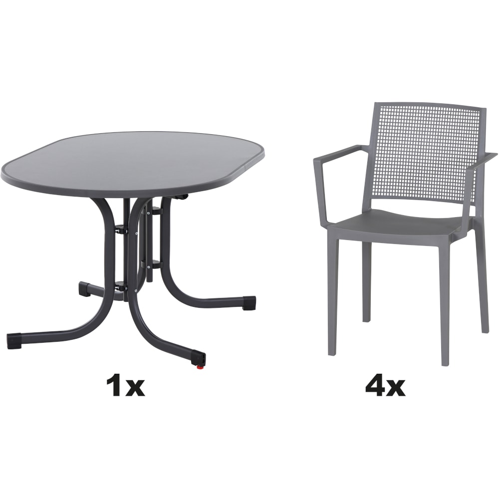 SIENA GARDEN Urban Lights Set 5teilig Square Sessel gastrotauglich grau  mit Tisch Paco 140x90