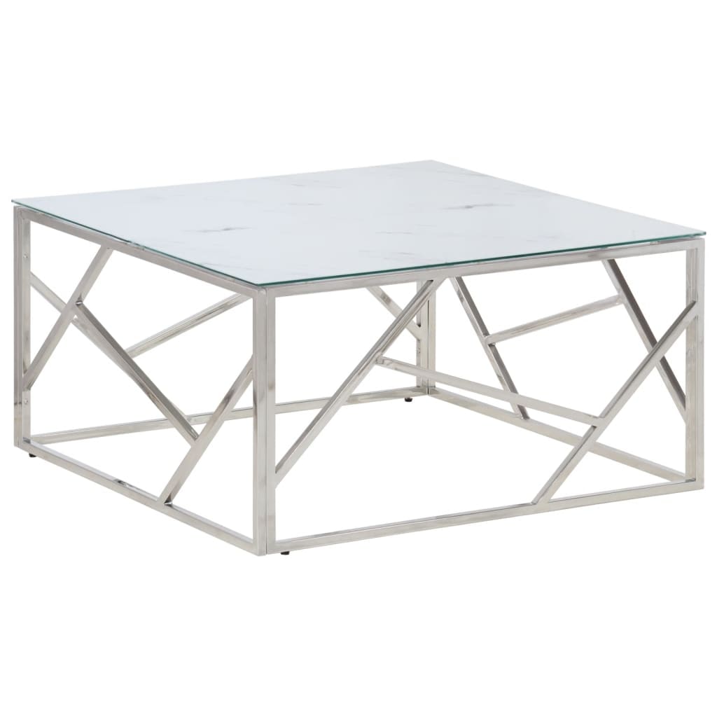 vidaXL Couchtisch Silbern Edelstahl und Hartglas