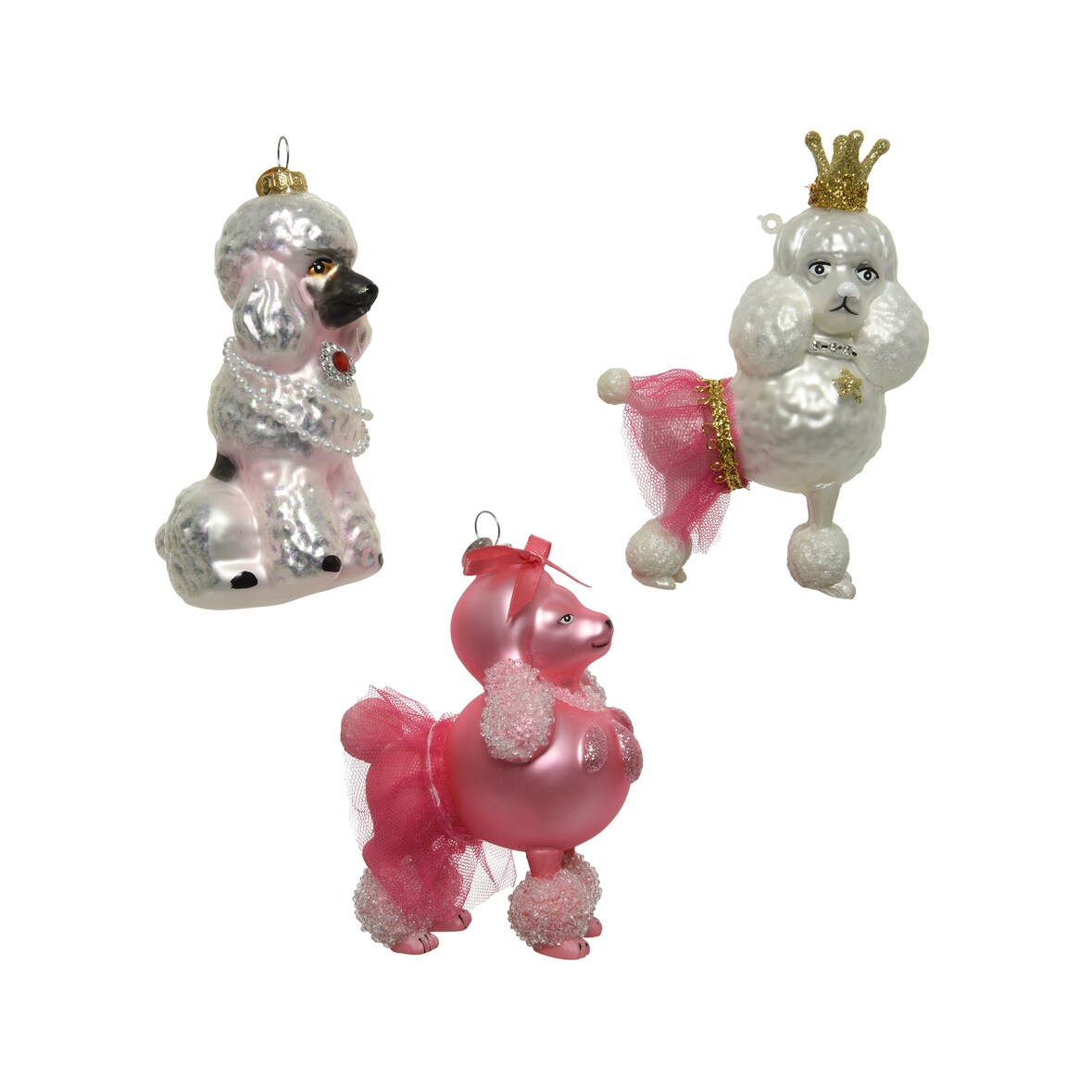 1 Christbaumschmuck Glas 13cm Pudel Hund Figur zum Aufhängen - Weihnachtsbaum Anhänger Weihnachten Weihnachtsbaumschmuck mundgeblasen Tiere Rosa Weiß