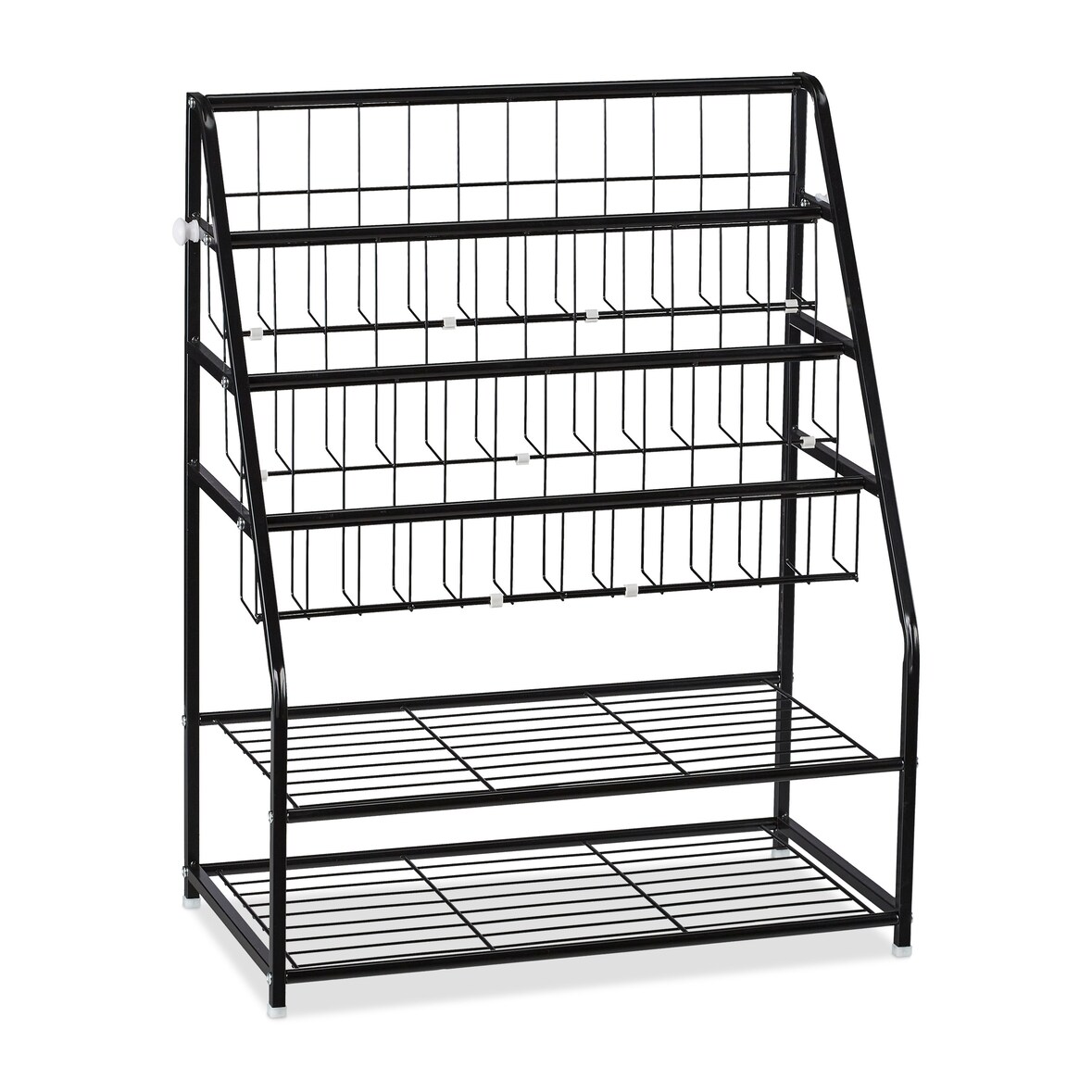 Relaxdays Zeitschriftenregal Metall, HBT: 81 x 67 x 37 cm, moderner Magazinständer, freistehend, für Wohnzimmer, schwarz