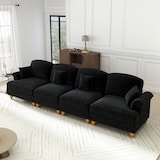 thumbnail of Sofa 4-Sitzer Mid-Century-Chenille Schwarz 350x83x93 cm mit abnehmbarem Rüschenschürze und komfortablen Sitz