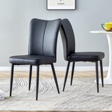 thumbnail of Essstuhl 2er Set Schwarz 89x45x44 cm mit PU Leder Bezug Rückenpolster und Metallbeinen, minimalistisches Design, komfortabel und stabil