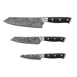 thumbnail of Wakoli Nitoko 3er Kiritsuke Damastmesser-Set - Profi Damast-Küchenmesser Set aus echtem 67 Lagen Damaststahl mit G10 Griff, durchgehender Erl - Inklus