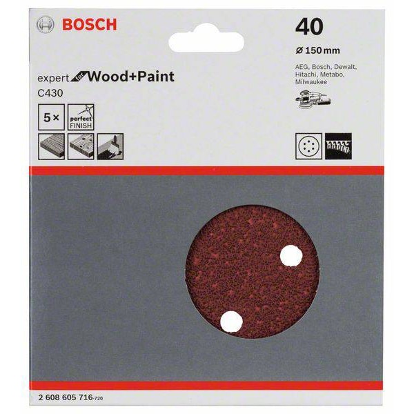 Schleifblatt C430, 150 mm, 40, 6 Löcher, Klett, 5er-Pack