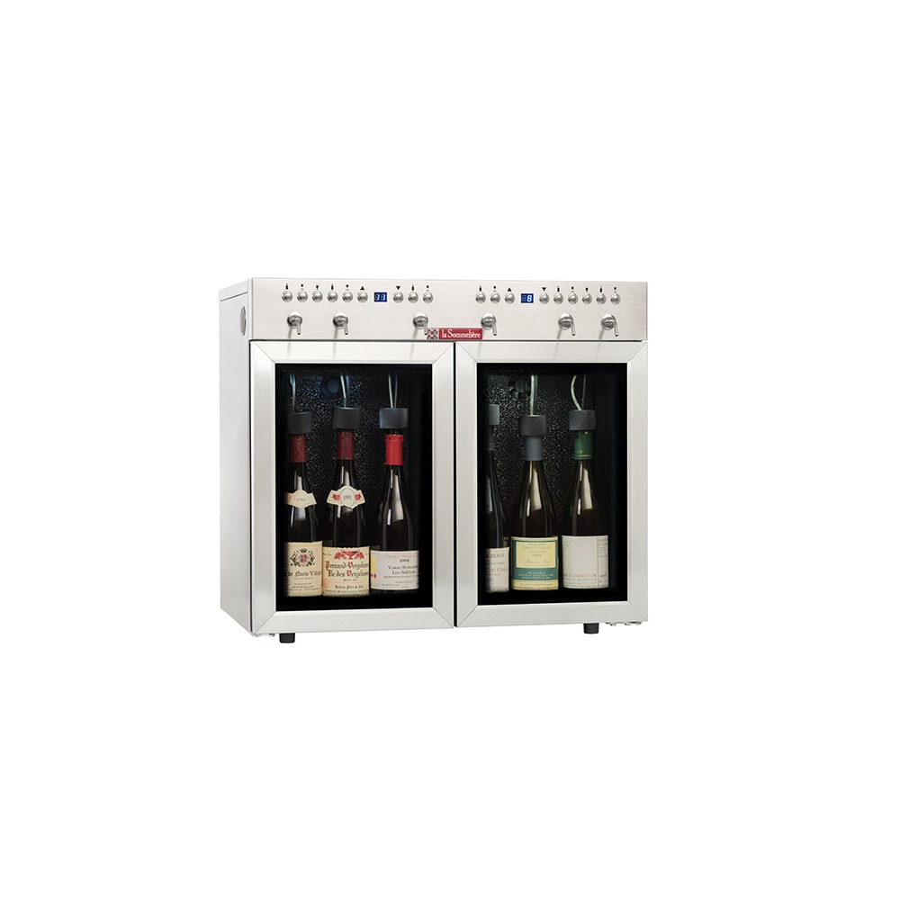 LA SOMMELIERE Erogatore sotto azoto. 6 bottiglie con 2 zone. Per servizio vino al bicchiere e protezione delle bottiglie aperte. Larghezza 68cm.