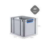 thumbnail of PROREGAL SparSet 5x Eurobox NextGen Color mit Auflagedeckel & Verschlüsse, HxBxT 32x30x40cm, 30L, Grau, Griffe blau offen, Eurobehälter, Box