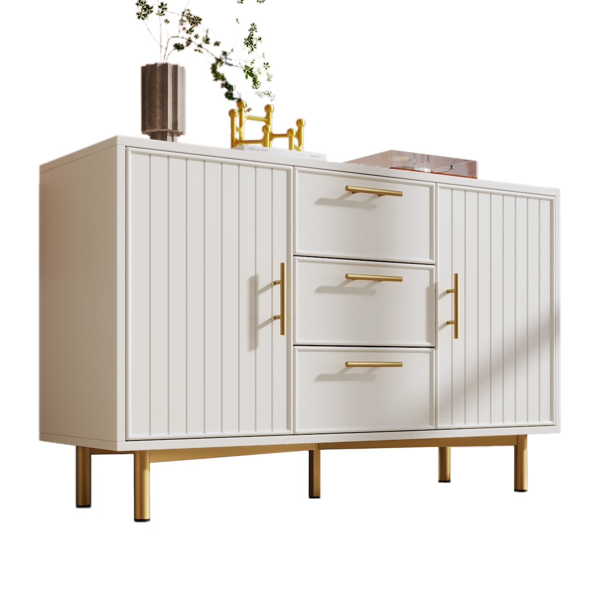 Merax Kommode, Weiß Türkommoden mit Schubkasten, Verstellbare Ablage, für Wohnzimmer Schlafzimmer, Weiß-H75/B120/T40 cm