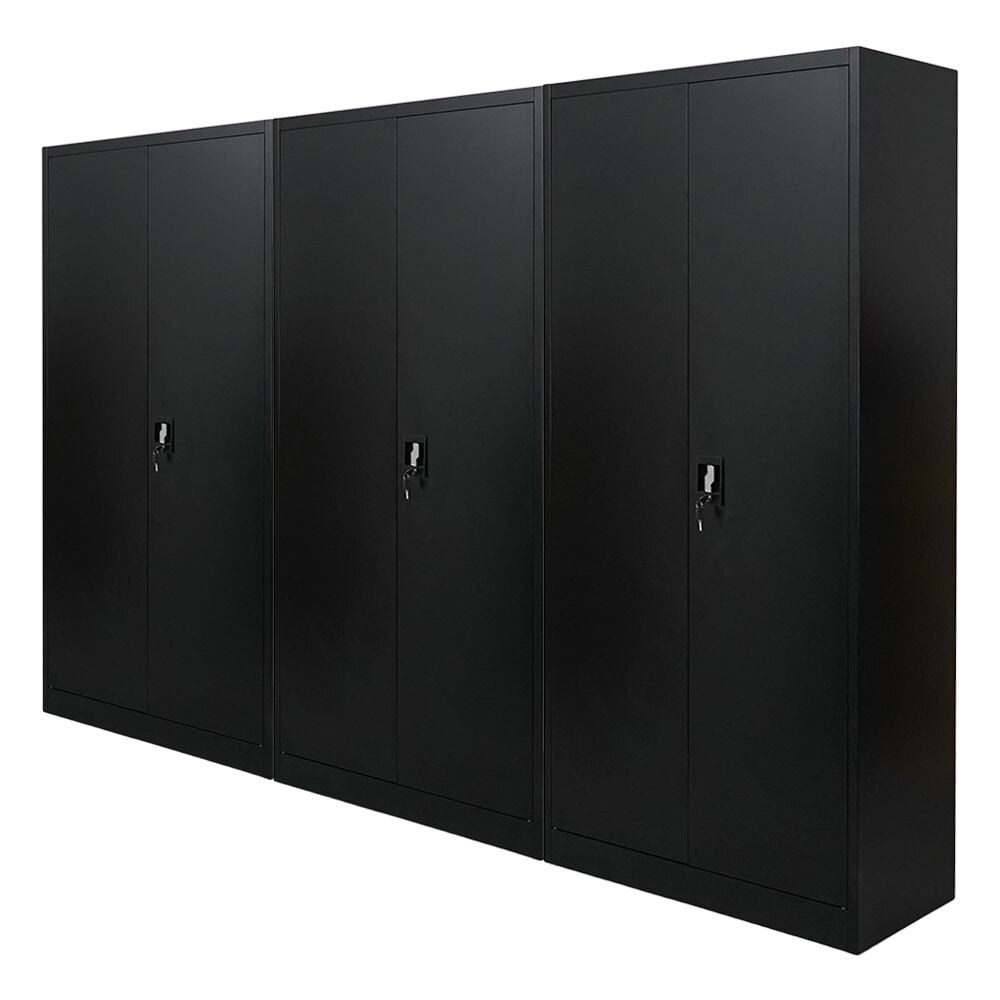 PROREGAL Mega Deal 3x Flügeltürenschrank ELEPHANT Metall Aktenschrank komplett montiert abschließbar 180x80x40cm Stahl 4 Ebenen Stahlschrank Schwarz