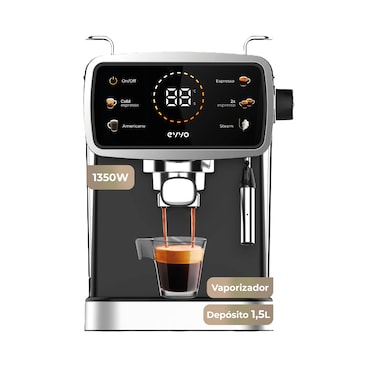 EVVO Cafetera Express Intensa 30, panel táctil a color, 20 bares de presion, 1350W, Doble salida, Depósito de 1,5 l