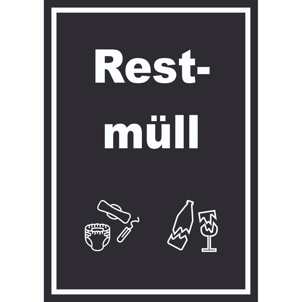 Restmüll Mülltrennung Schild Text Symbol Haushalt hochkant A4 Rückseite selbstklebend