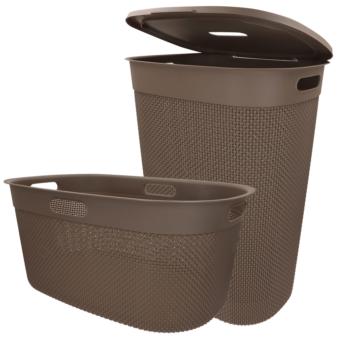 Curver Pack Colada Cesto 45L + Cesta con tapa 55L marrón