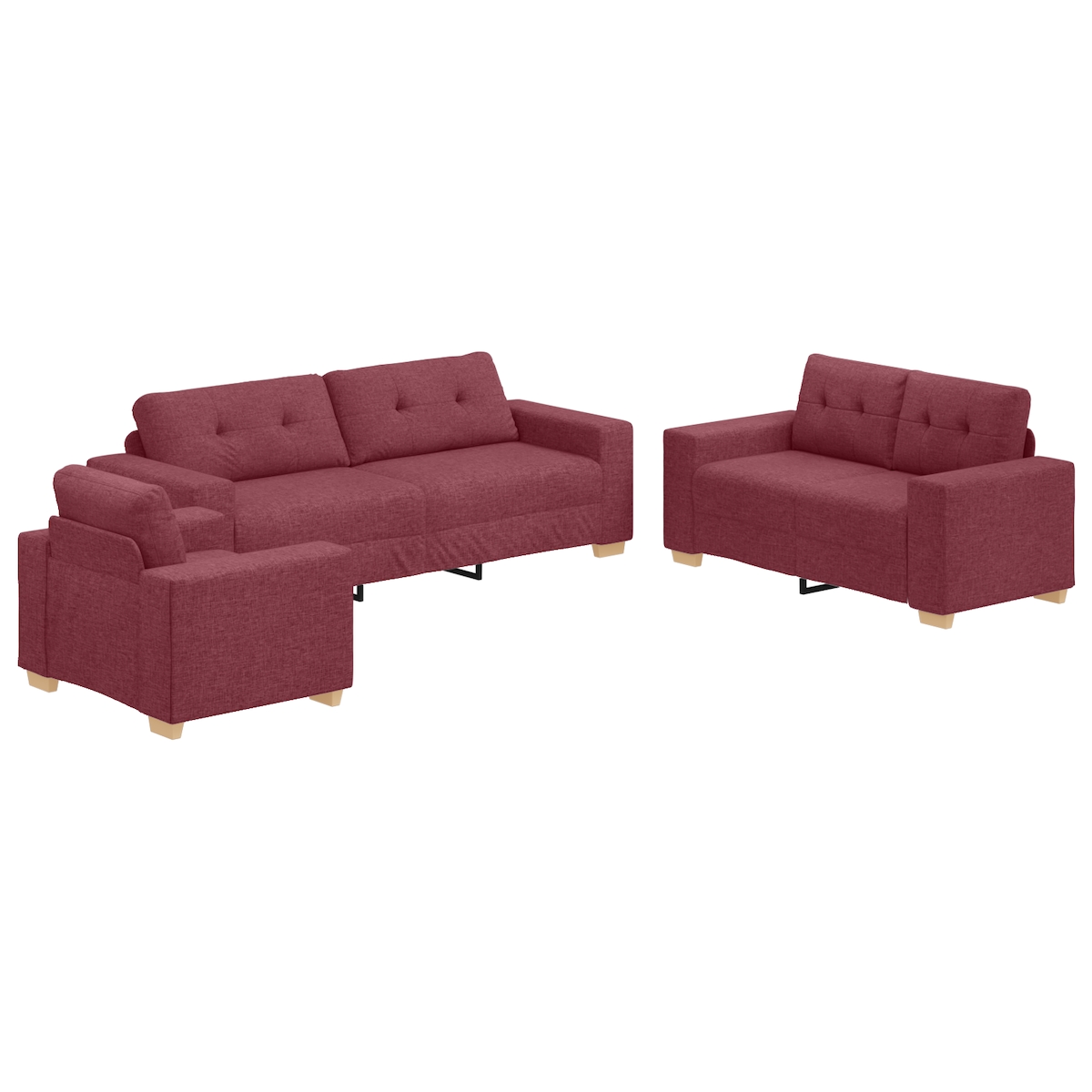 vidaXL Sofa Set mit Kissen mit Kissen Weinrot Stoff