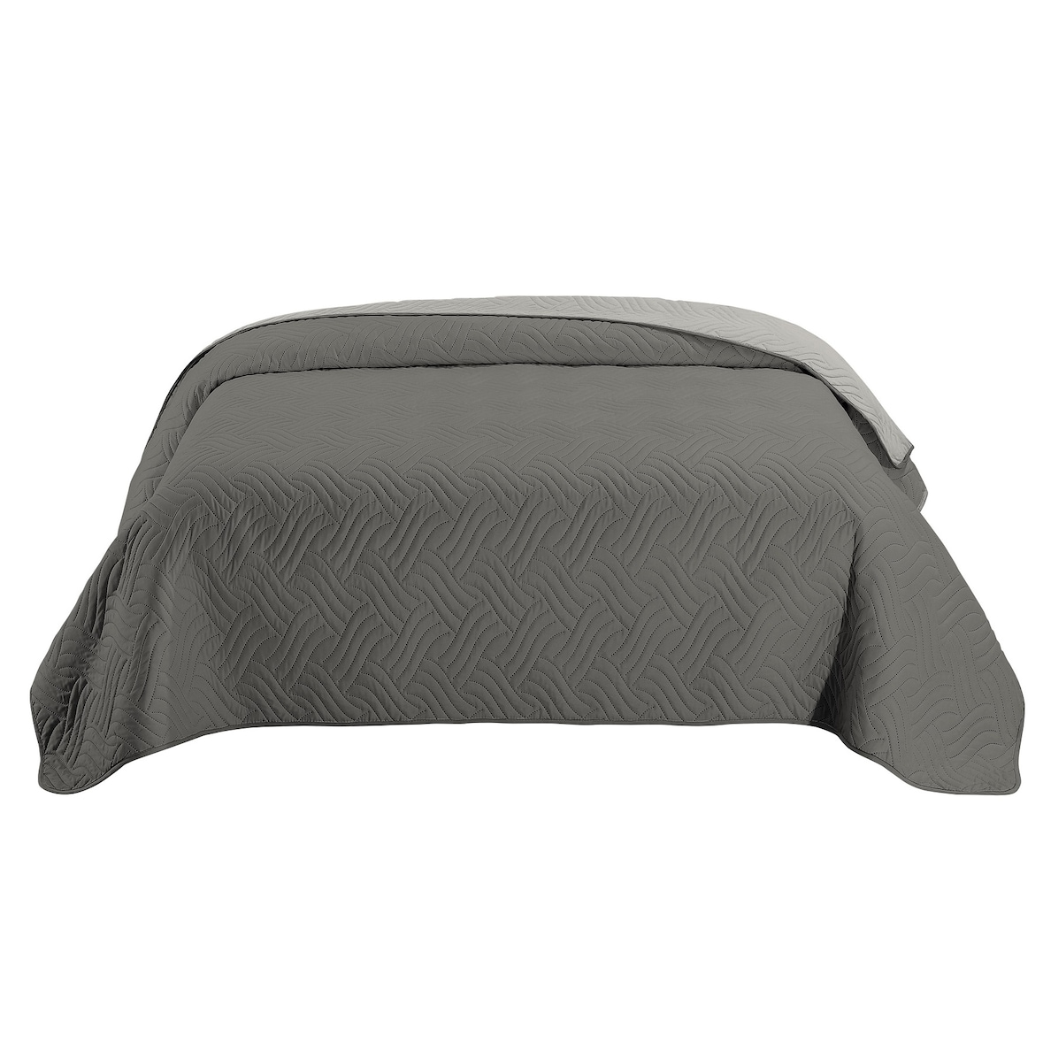 Tagesdecke 170x210 OEKO-TEX - grau hellgrau Microfaser-Bezug wattiert gesteppt Wende-Design XXL Sofa Couch Bett Bettüberwurf