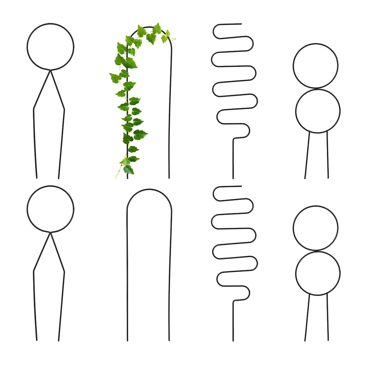 Relaxdays Rankhilfe 8tlg. Set, Kletterhilfe Metall, geometrische Formen, Topf- & Zimmerpflanzen, Pflanzenstütze, schwarz