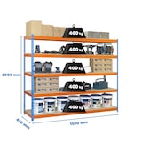 thumbnail of SimonRack Estantería Industrial, 2000x1500x450 mm, 400 kg de Punto Flexión, 5 Estantes Madera, Estantería Garaje, Azul/Naranja/Madera - Ecoforte
