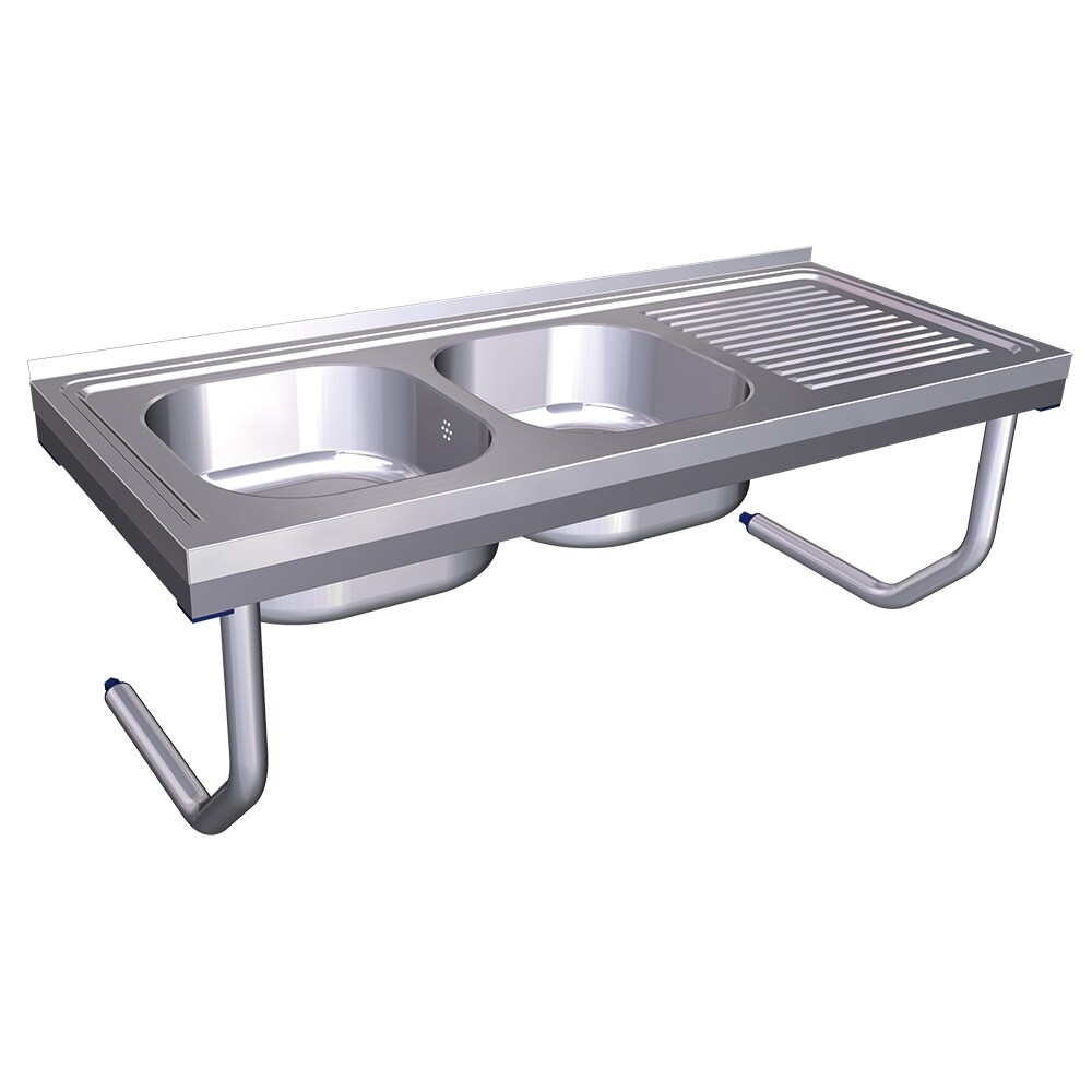 Fregadero colgante con palomillas, 2 cubetas a la izquierda y escurridor 