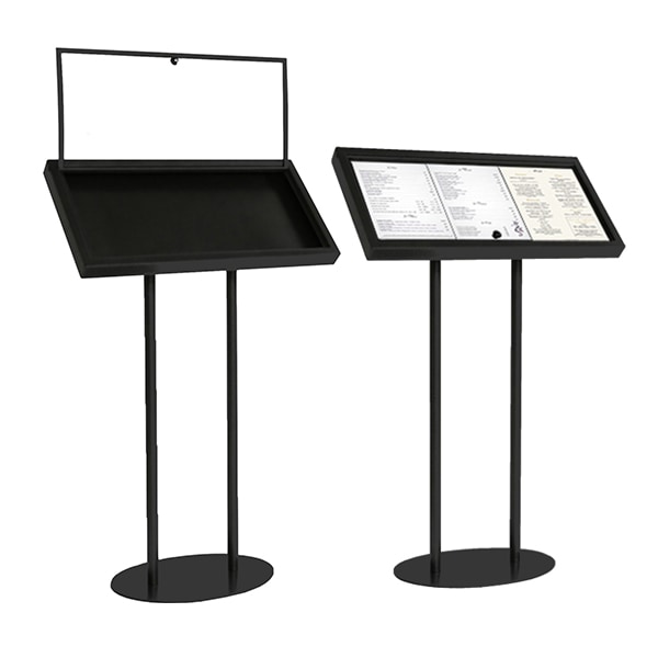 Porte-Menu Restaurant 3 x A4 Portrait Noir Mat sur Pied