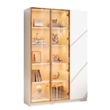 thumbnail of Merax LED Vitrinenschrank 110×35×165 cm, Glasvitrine mit gehärteten Glastüren, Bücherregal & Aufbewahrungsschrank, Weinschrank mit Beleuchtung, weiß