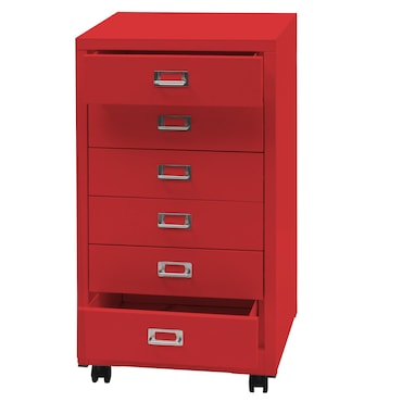 Roll container HWC-L49, cassettiera in acciaio schedario, metallo 75x40x41cm 6 cassetti ~ rosso